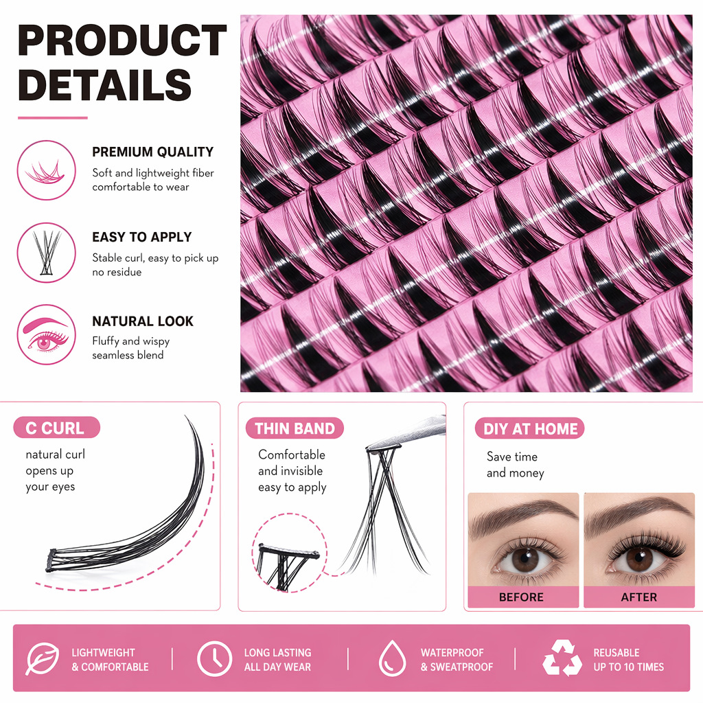 QIUNING Lash Clusters Manga La - огляд і ціна Eyelash Extension Wet Look
